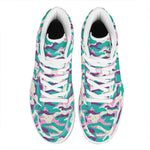 Pastel Teal And Purple Camouflage Print High Top Leather Sneakers