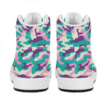 Pastel Teal And Purple Camouflage Print High Top Leather Sneakers