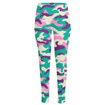 Pastel Teal And Purple Camouflage Print High-Waisted Pocket Leggings
