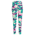 Pastel Teal And Purple Camouflage Print High-Waisted Pocket Leggings