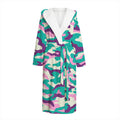 Pastel Teal And Purple Camouflage Print Hooded Bathrobe