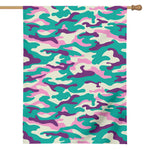 Pastel Teal And Purple Camouflage Print House Flag