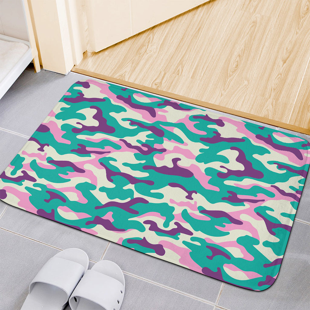 Pastel Teal And Purple Camouflage Print Indoor Door Mat