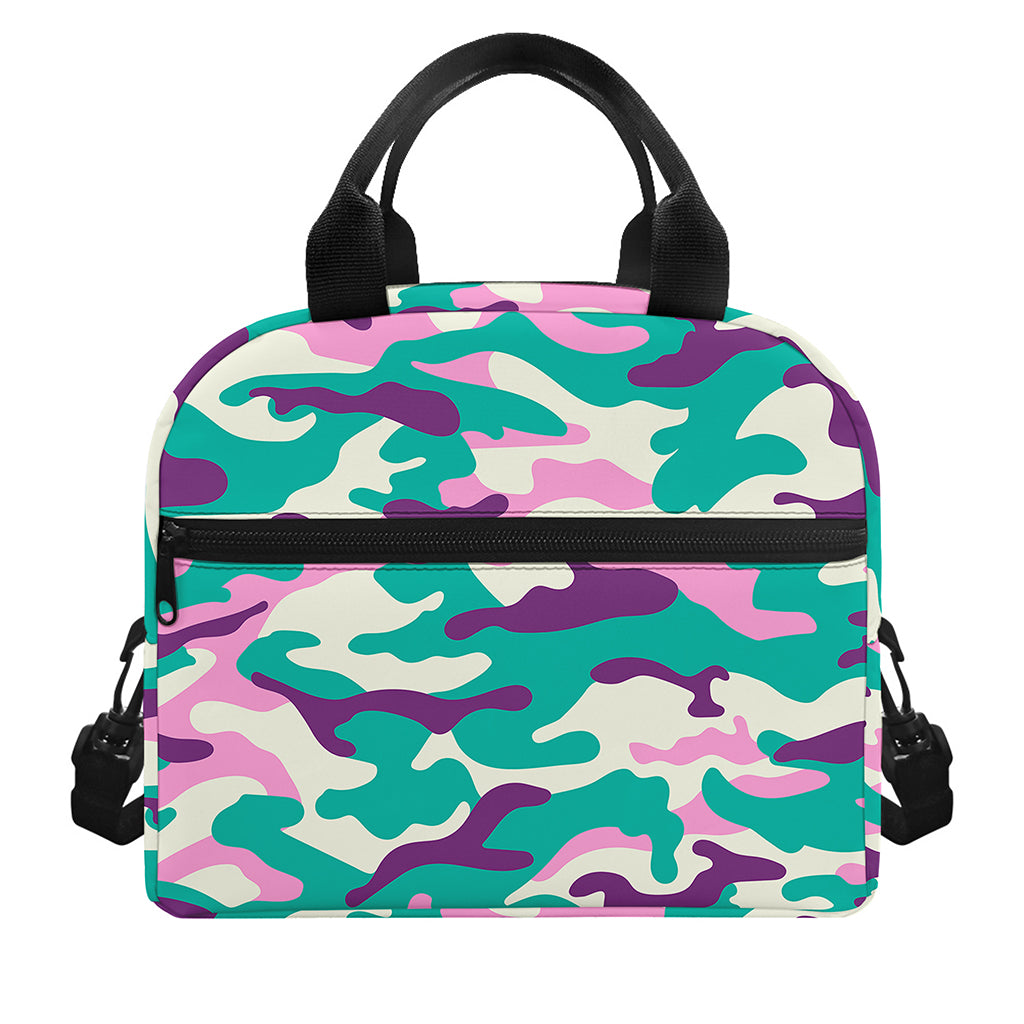 Pastel Teal And Purple Camouflage Print Insulated Lunch Bag