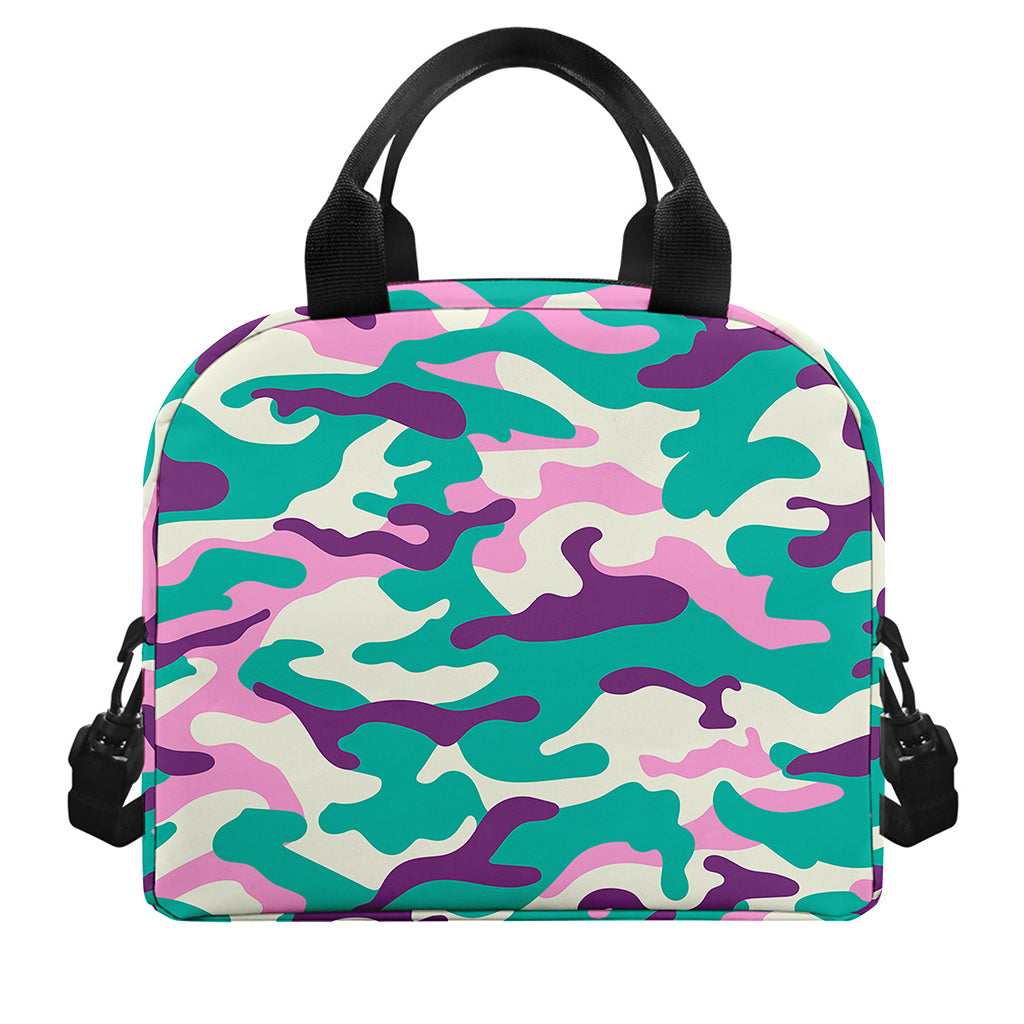 Pastel Teal And Purple Camouflage Print Insulated Lunch Bag