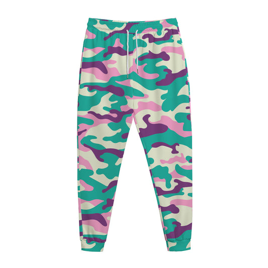 Pastel Teal And Purple Camouflage Print Jogger Pants