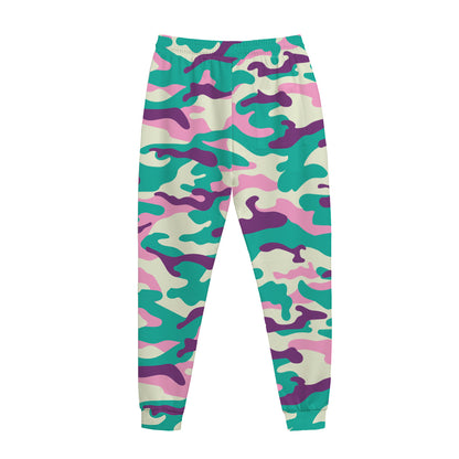Pastel Teal And Purple Camouflage Print Jogger Pants