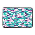 Pastel Teal And Purple Camouflage Print Kitchen Mat