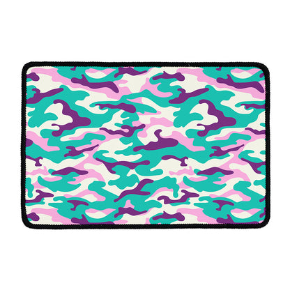 Pastel Teal And Purple Camouflage Print Kitchen Mat
