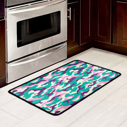Pastel Teal And Purple Camouflage Print Kitchen Mat