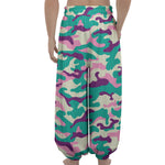 Pastel Teal And Purple Camouflage Print Lantern Pants