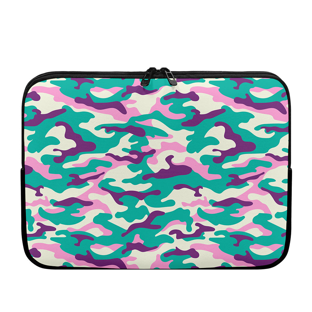 Pastel Teal And Purple Camouflage Print Laptop Sleeve