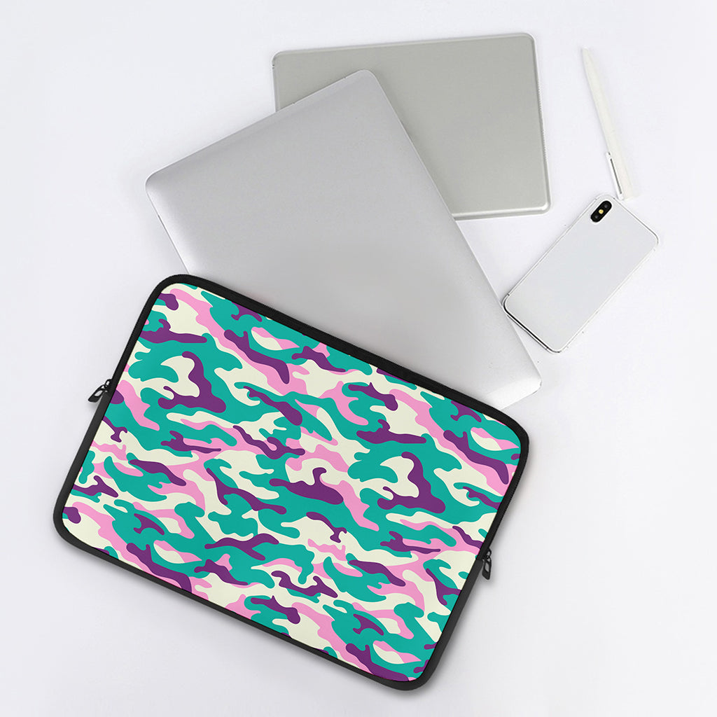 Pastel Teal And Purple Camouflage Print Laptop Sleeve