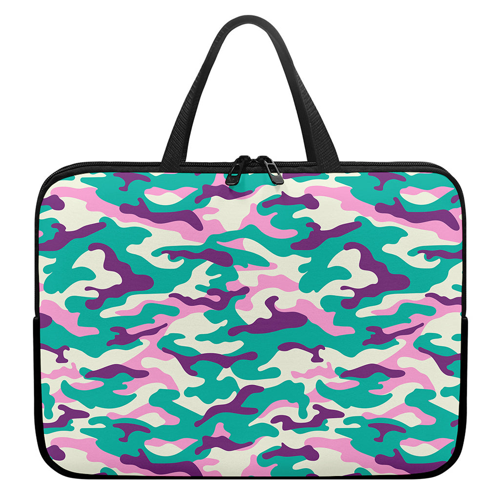 Pastel Teal And Purple Camouflage Print Laptop Sleeve With Handle