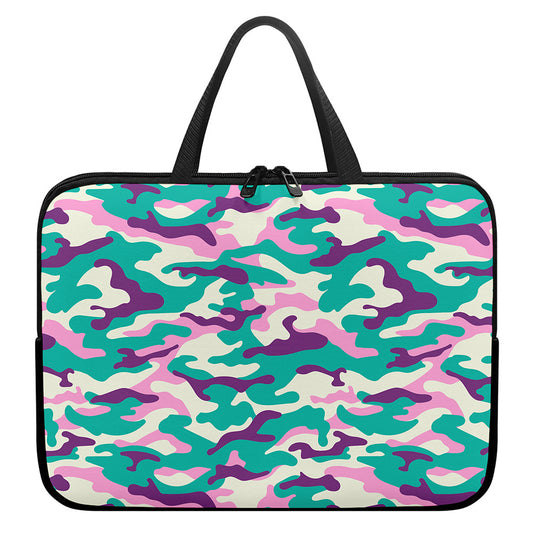 Pastel Teal And Purple Camouflage Print Laptop Sleeve With Handle