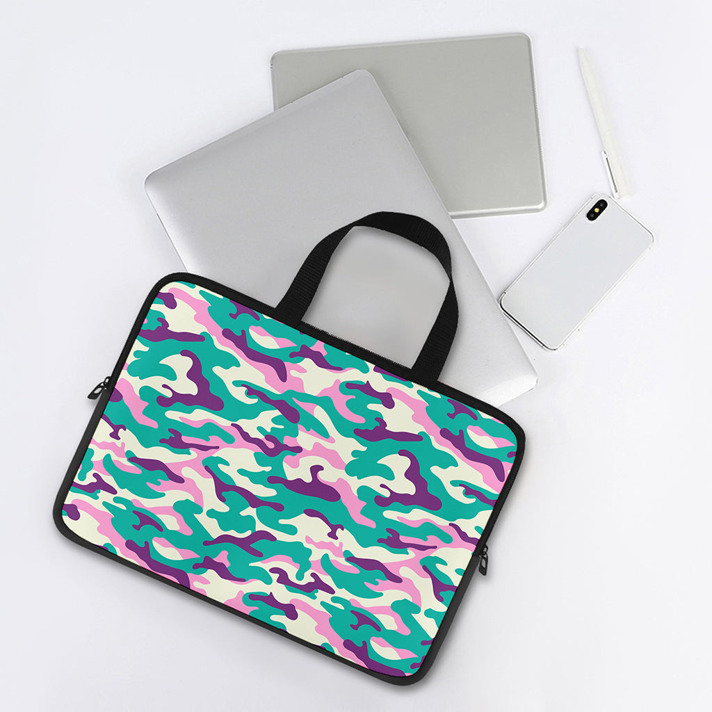Pastel Teal And Purple Camouflage Print Laptop Sleeve With Handle