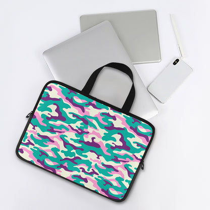 Pastel Teal And Purple Camouflage Print Laptop Sleeve With Handle