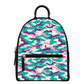 Pastel Teal And Purple Camouflage Print Leather Backpack