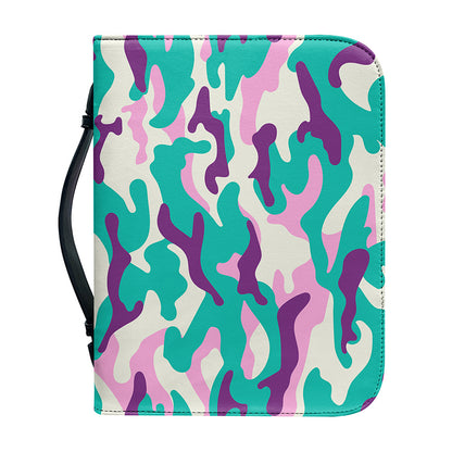 Pastel Teal And Purple Camouflage Print Leather Bible Cover