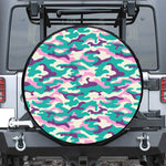 Pastel Teal And Purple Camouflage Print Leather Spare Tire Cover