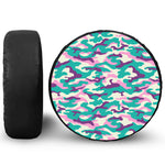 Pastel Teal And Purple Camouflage Print Leather Spare Tire Cover