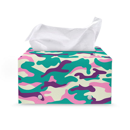 Pastel Teal And Purple Camouflage Print Leather Tissue Box Cover