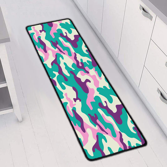 Pastel Teal And Purple Camouflage Print Long Kitchen Mat