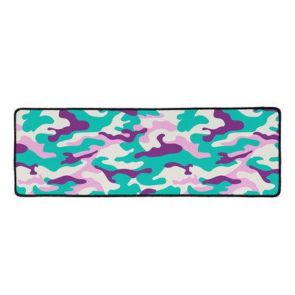 Pastel Teal And Purple Camouflage Print Long Kitchen Mat