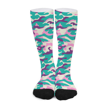 Pastel Teal And Purple Camouflage Print Long Socks