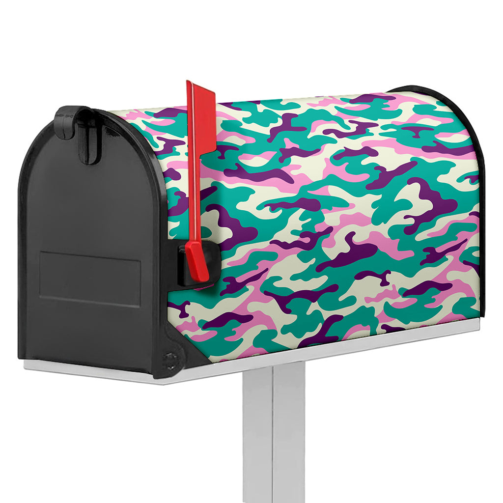 Pastel Teal And Purple Camouflage Print Mailbox Cover