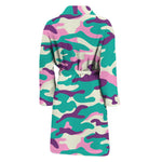 Pastel Teal And Purple Camouflage Print Men's Bathrobe