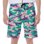Pastel Teal And Purple Camouflage Print Men's Beach Shorts