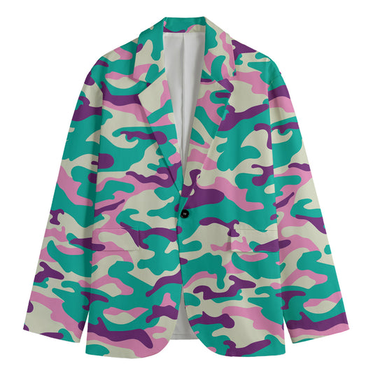 Pastel Teal And Purple Camouflage Print Men's Blazer