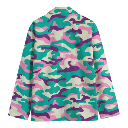 Pastel Teal And Purple Camouflage Print Men's Blazer