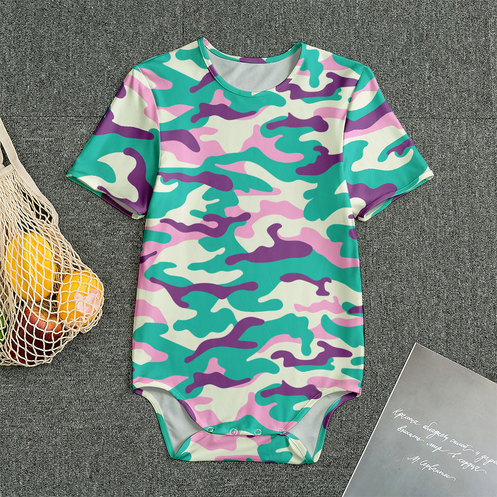 Pastel Teal And Purple Camouflage Print Men's Bodysuit