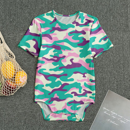 Pastel Teal And Purple Camouflage Print Men's Bodysuit