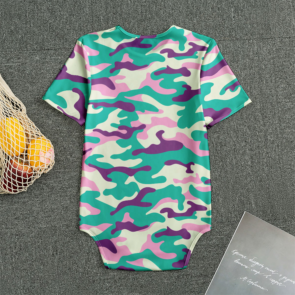 Pastel Teal And Purple Camouflage Print Men's Bodysuit