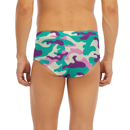 Pastel Teal And Purple Camouflage Print Men's Briefs