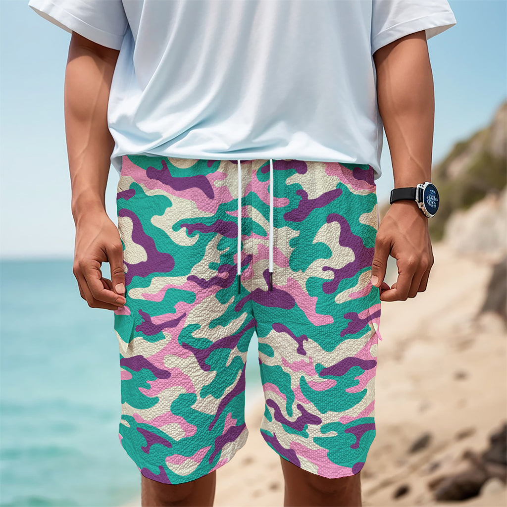 Pastel Teal And Purple Camouflage Print Men's Cargo Shorts
