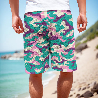 Pastel Teal And Purple Camouflage Print Men's Cargo Shorts