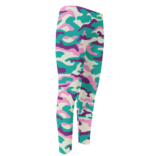 Pastel Teal And Purple Camouflage Print Men's Compression Pants