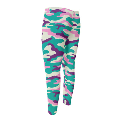 Pastel Teal And Purple Camouflage Print Men's Compression Pants