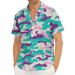 Pastel Teal And Purple Camouflage Print Men's Deep V-Neck Shirt