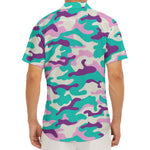 Pastel Teal And Purple Camouflage Print Men's Deep V-Neck Shirt
