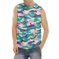 Pastel Teal And Purple Camouflage Print Men's Fitness Tank Top