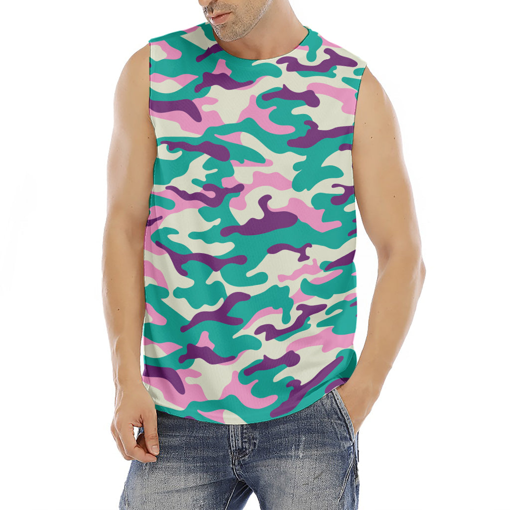 Pastel Teal And Purple Camouflage Print Men's Fitness Tank Top