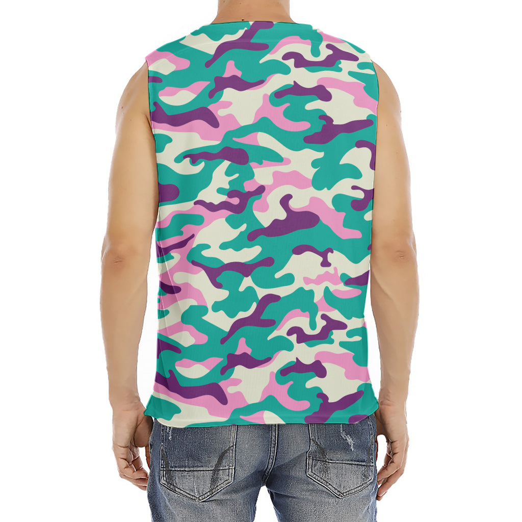 Pastel Teal And Purple Camouflage Print Men's Fitness Tank Top