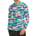 Pastel Teal And Purple Camouflage Print Men's Long Sleeve Rash Guard