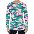 Pastel Teal And Purple Camouflage Print Men's Long Sleeve T-Shirt