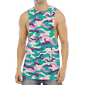 Pastel Teal And Purple Camouflage Print Men's Muscle Tank Top